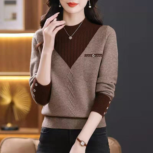 New Thick Sweater Women's Fake Two-piece Half Turtleneck Bottoming Top