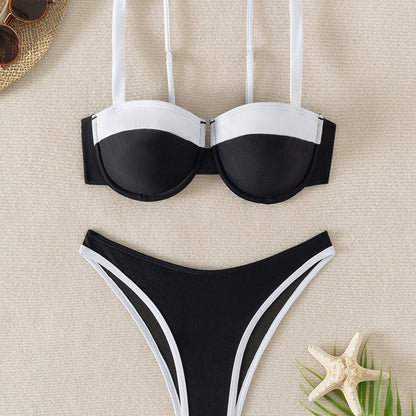 Summer Solid Color Off-shoulder Bikini Women's Swimsuit