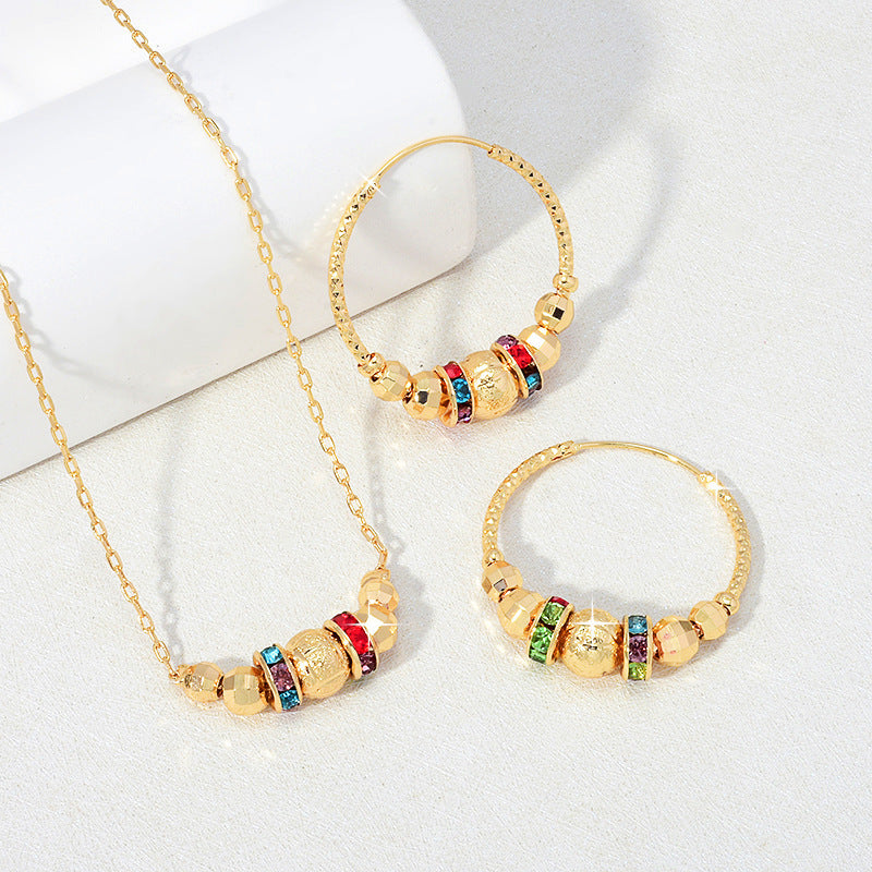 Colorful Beads Jewelry Non-fading Necklace Earrings Two-piece Set