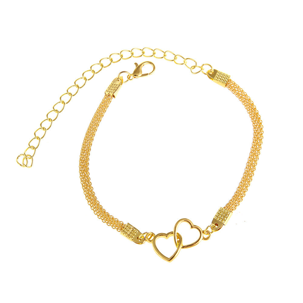 Anklet Fashion Flat Chain Two Hearts