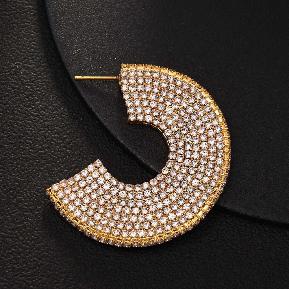 Minority Fashion Rhinestone C- Shaped Earrings