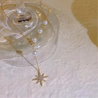 Women's Asymmetric Pearl Premium Asterism Pendant Necklace