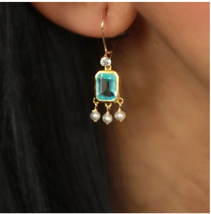 Small Chic Sea Blue Topaz Earrings