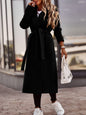 Autumn And Winter Simplicity Long Sleeve V-neck Lace Up Woolen Coat Top Women