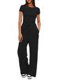 Women's Solid Color Pleated Short Sleeved Top And Wide Leg Pants