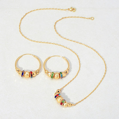 Colorful Beads Jewelry Non-fading Necklace Earrings Two-piece Set