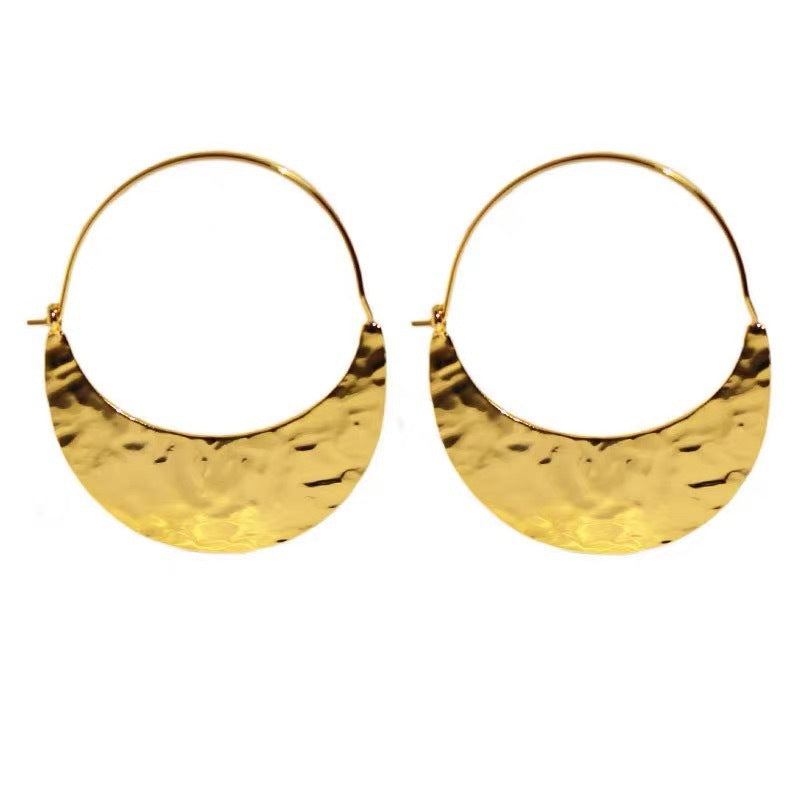 Hammer Surface Oval Earrings Temperament Unique Gold-plated Fan-shaped