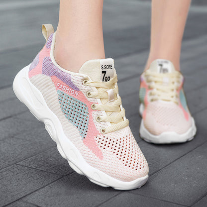 Casual Colorblock Lace-up Sneakers Women Versatile Breathable Lightweight Walking Running Shoes