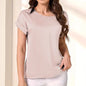 Round Neck Solid Color Smooth Surface Short Sleeve Loose