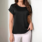 Round Neck Solid Color Smooth Surface Short Sleeve Loose