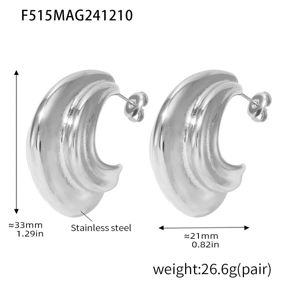 Stainless Steel Multi-layer C- Shaped Curved Heavy Industry Earrings