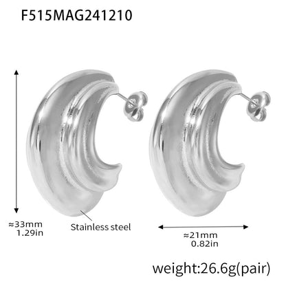 Stainless Steel Multi-layer C- Shaped Curved Heavy Industry Earrings