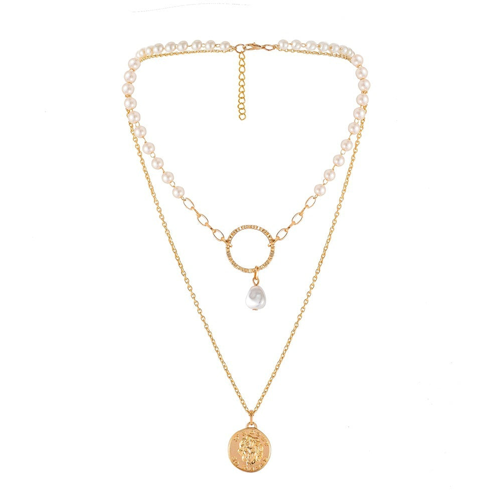 Double-layer Circle And Pearl Necklace Design Clavicle Chain