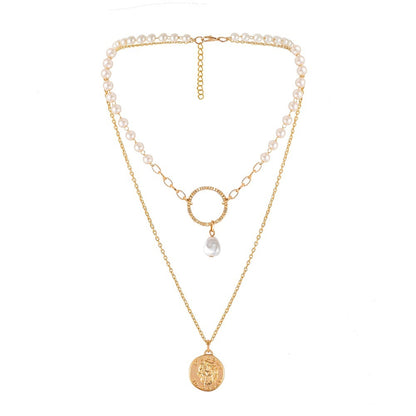 Double-layer Circle And Pearl Necklace Design Clavicle Chain