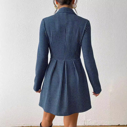 Fashion Plaid Temperament Commute V-neck Long Sleeve Skirt Coat