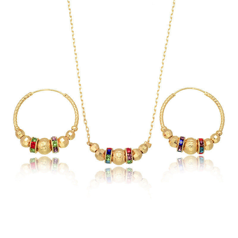 Colorful Beads Jewelry Non-fading Necklace Earrings Two-piece Set