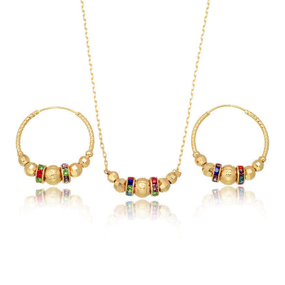 Colorful Beads Jewelry Non-fading Necklace Earrings Two-piece Set