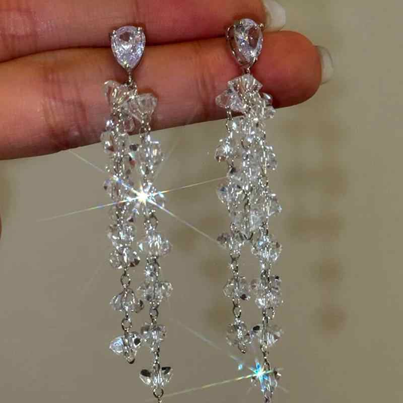 Crystal Tassel Earrings Women's Long Ear Studs